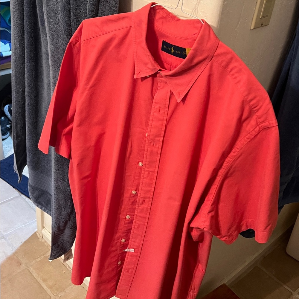 Polo Ralph Lauren Big Tall Oxford Shirt Mens 2XB Short Sleeve Button Down Salmon